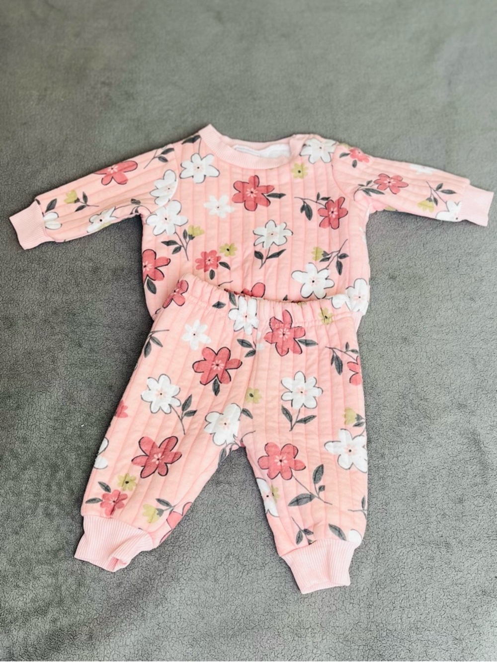 Pink Floral Kids Matching Set - Soft Ribbed Two-Piece